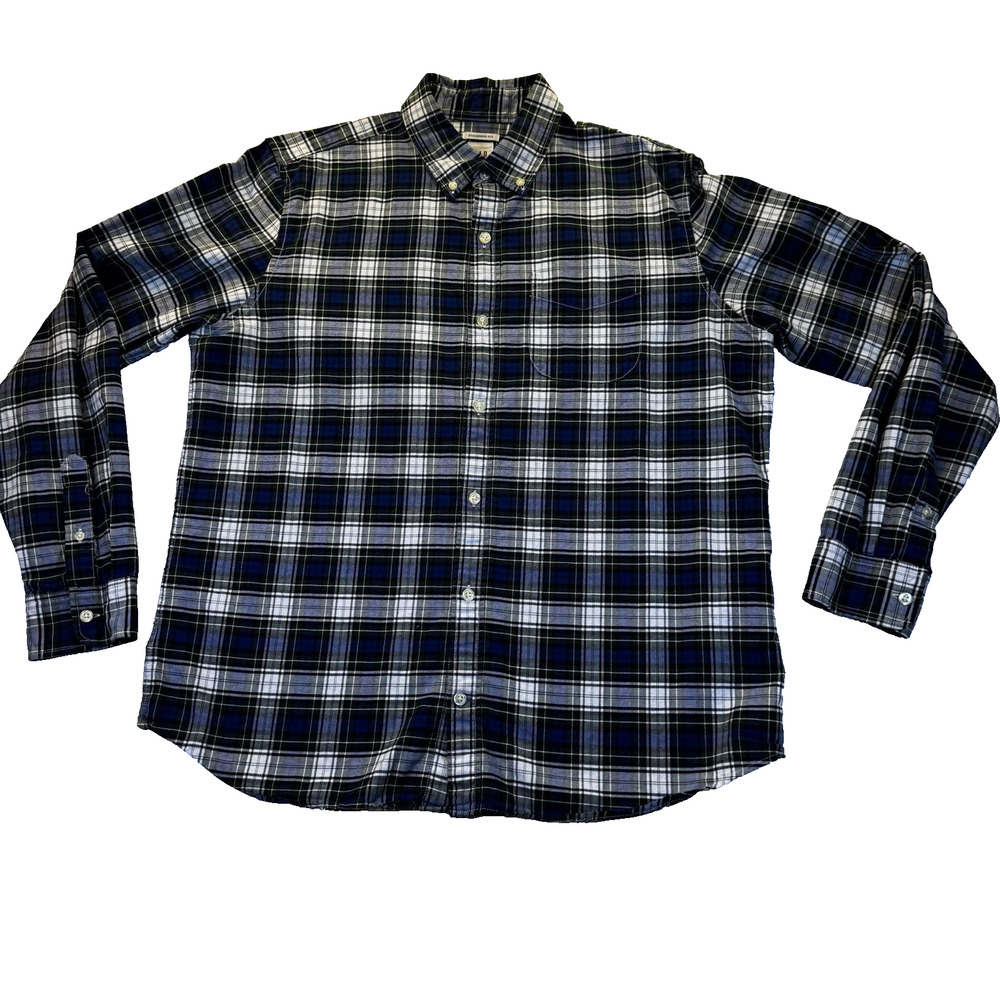 Gap Standard Fit Men's L Plaid Long Sleeve Button-Down Shirt Blue Green White